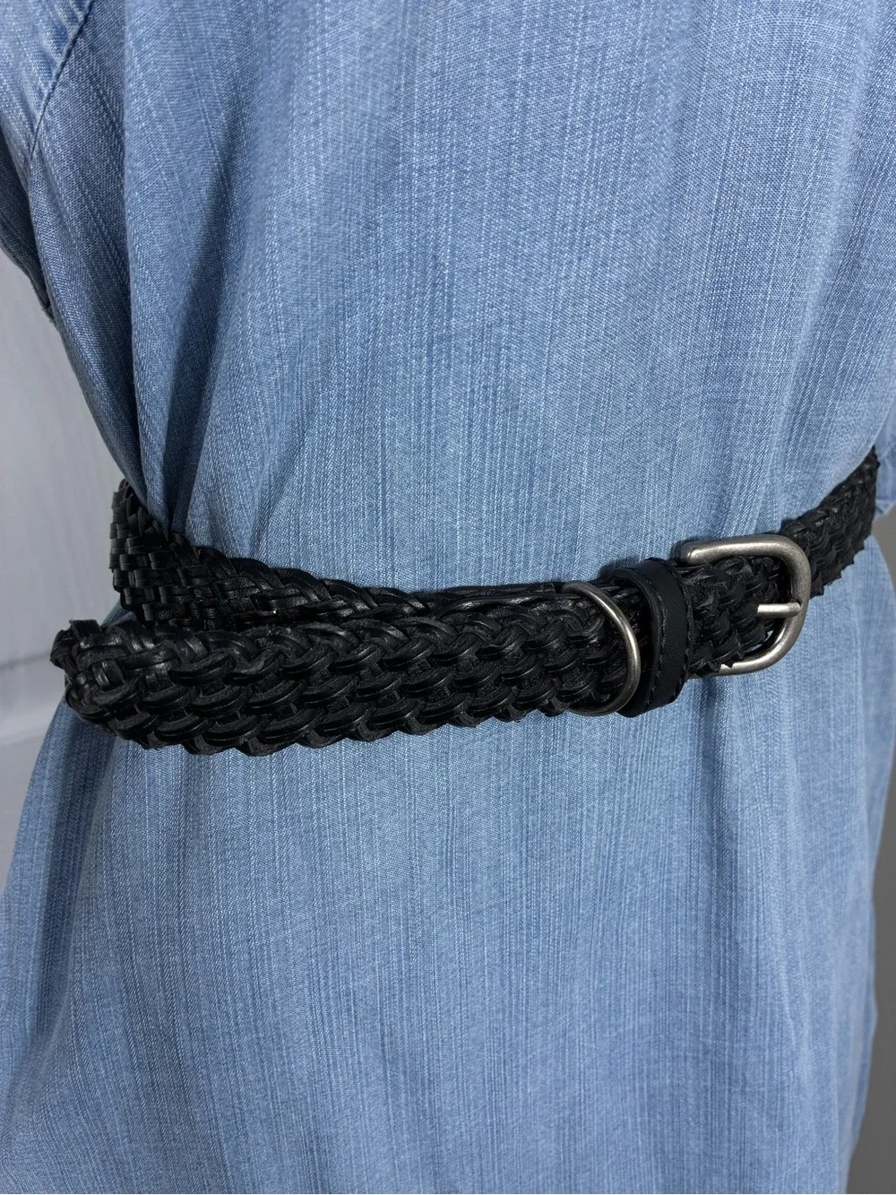 Plus Size Womens belt 43” long Braided Black Leather  - Classic Casual Style